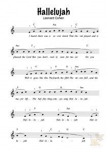 Bladmuziek/sheet music Hallellujah - Leonard Cohen